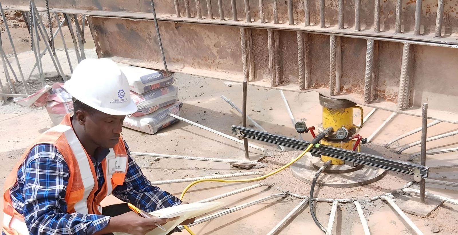 Static pile load test in progress